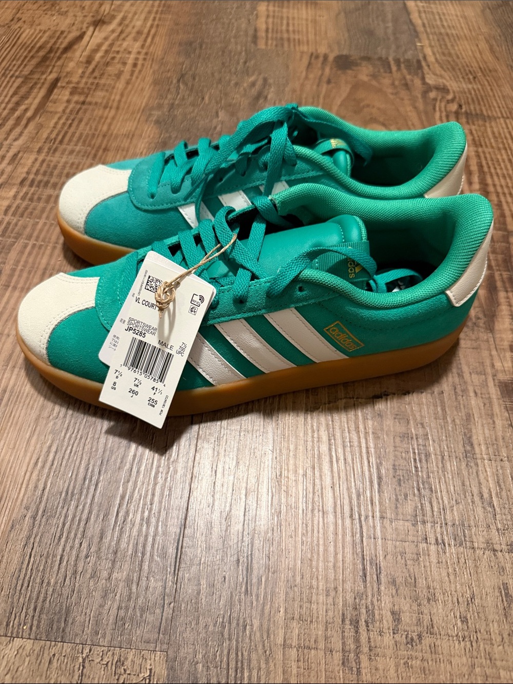 adidas womens VL Court 2.0 Teal & White Sneakers with Gum Outsole